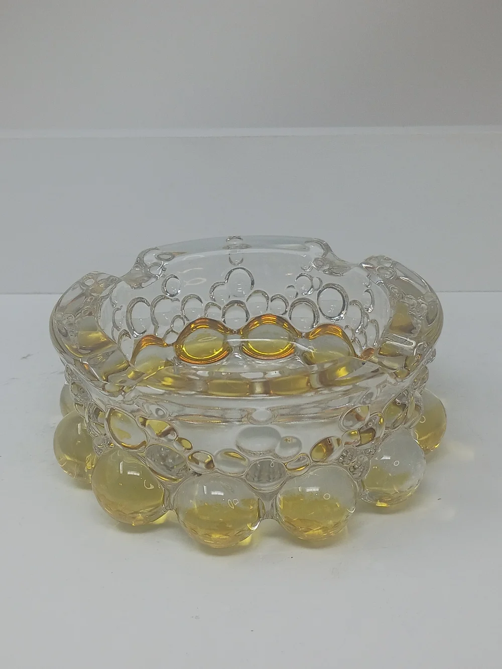 70's Vintage Hobnail Ashtray with Honey Yellow Accents